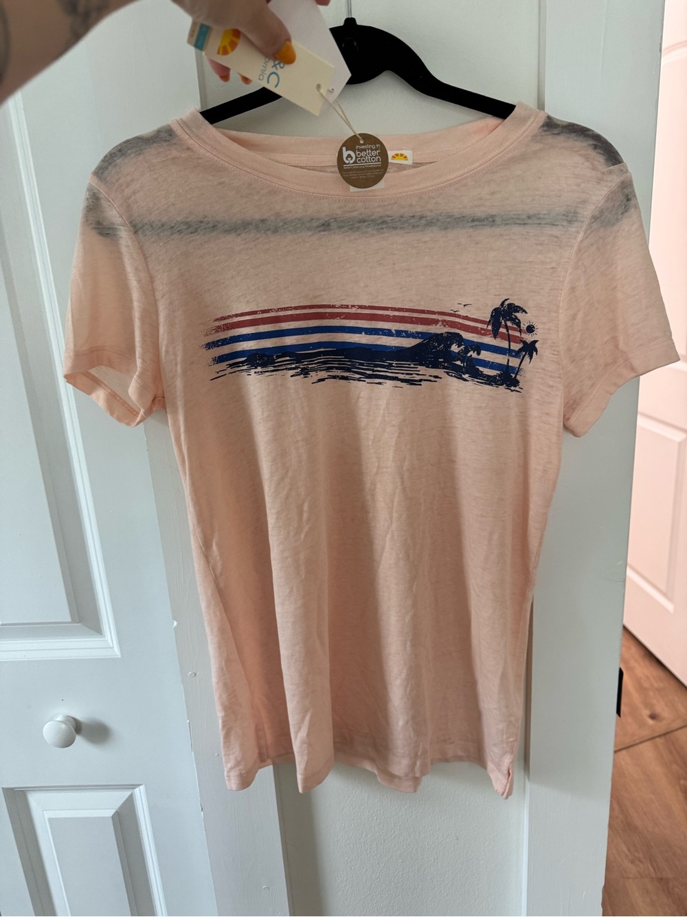 C&C California Peach Short Sleeve Tee with Navy & Red Surf Stripe